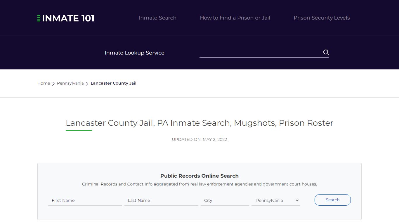 Lancaster County Jail, PA Inmate Search, Mugshots, Prison ...